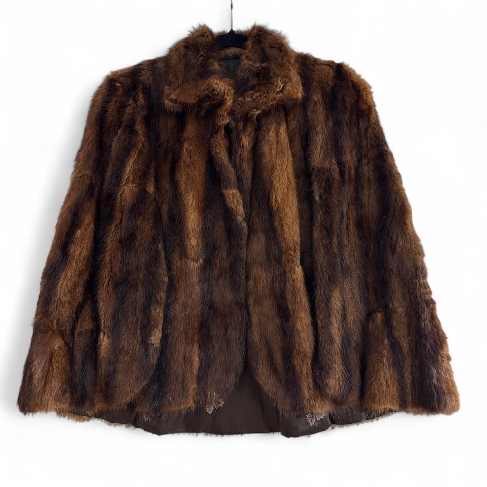 Vintage Carlson Spokane Real Soft Mink Fur Brown Cape Poncho Arm Holes OS Luxury